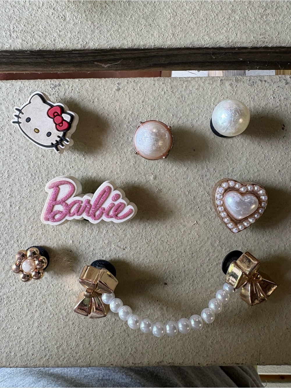 Barbie/ gold/ pearl Croc jibbitz